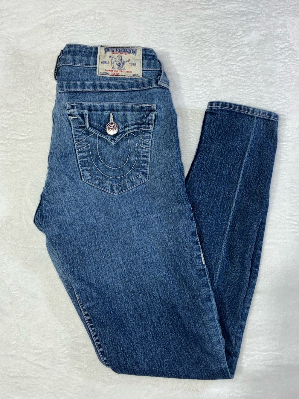 True Religion Lonestar Blue Leggings with Flap Pockets, 28